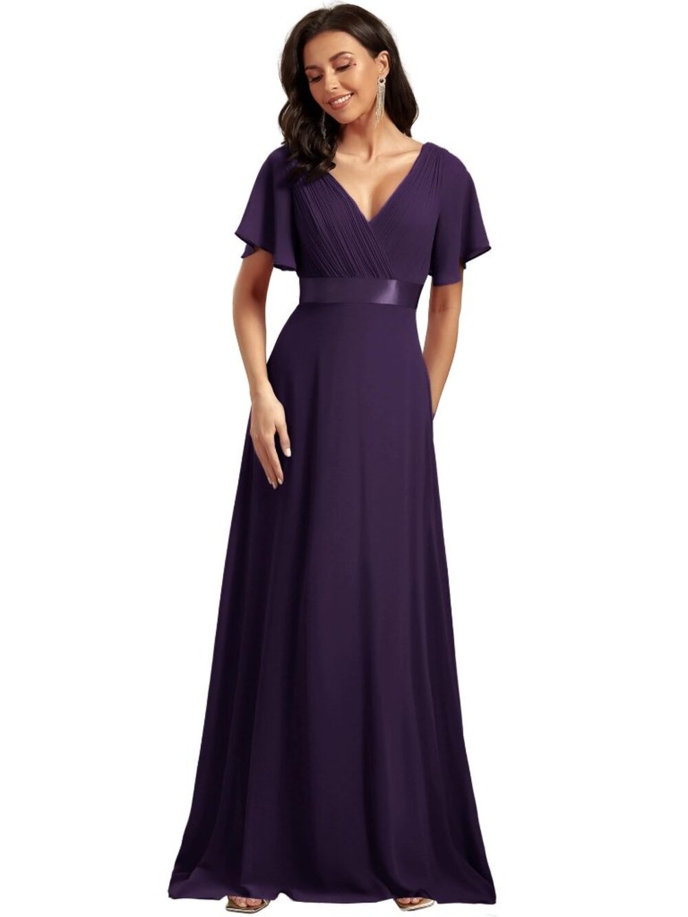 Ever-Pretty Sz 12 V Neck Formal Summer Wedding Party Dress Purple US12